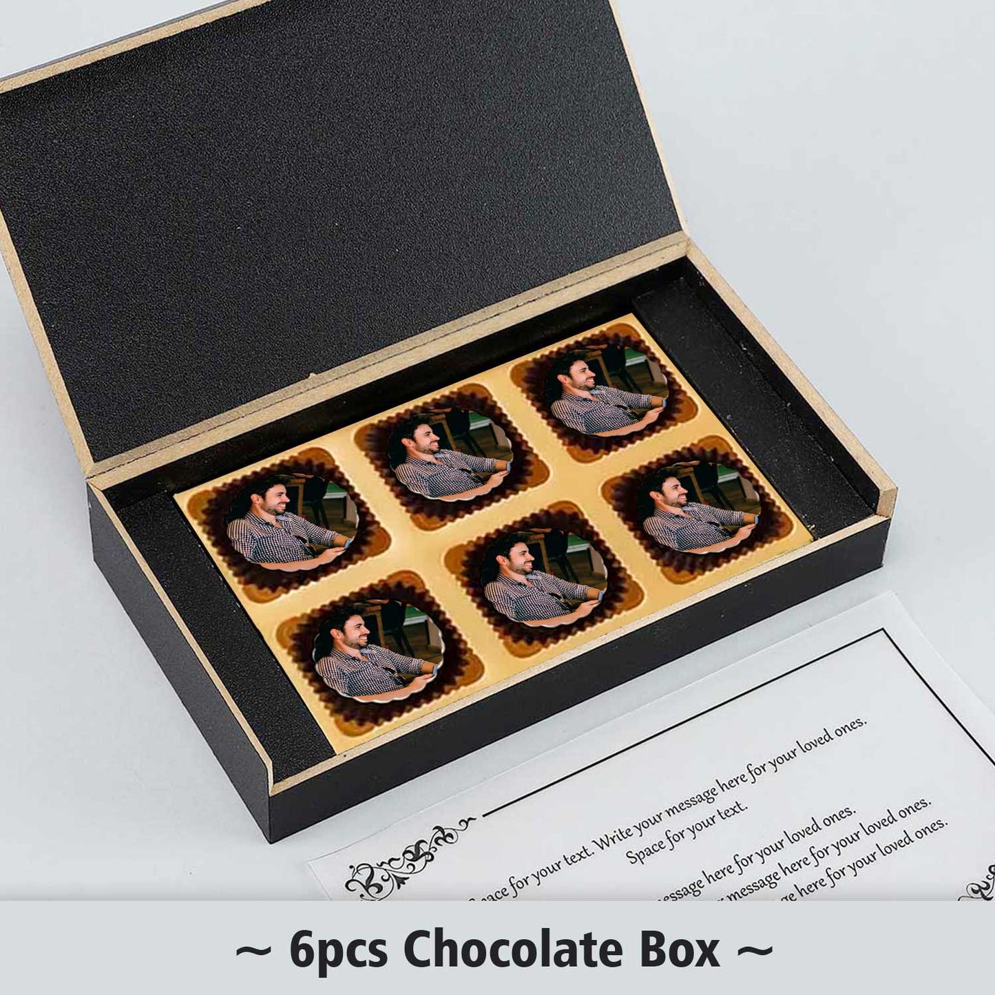 Pretty wooden box photo printed chocolates for lovely brother