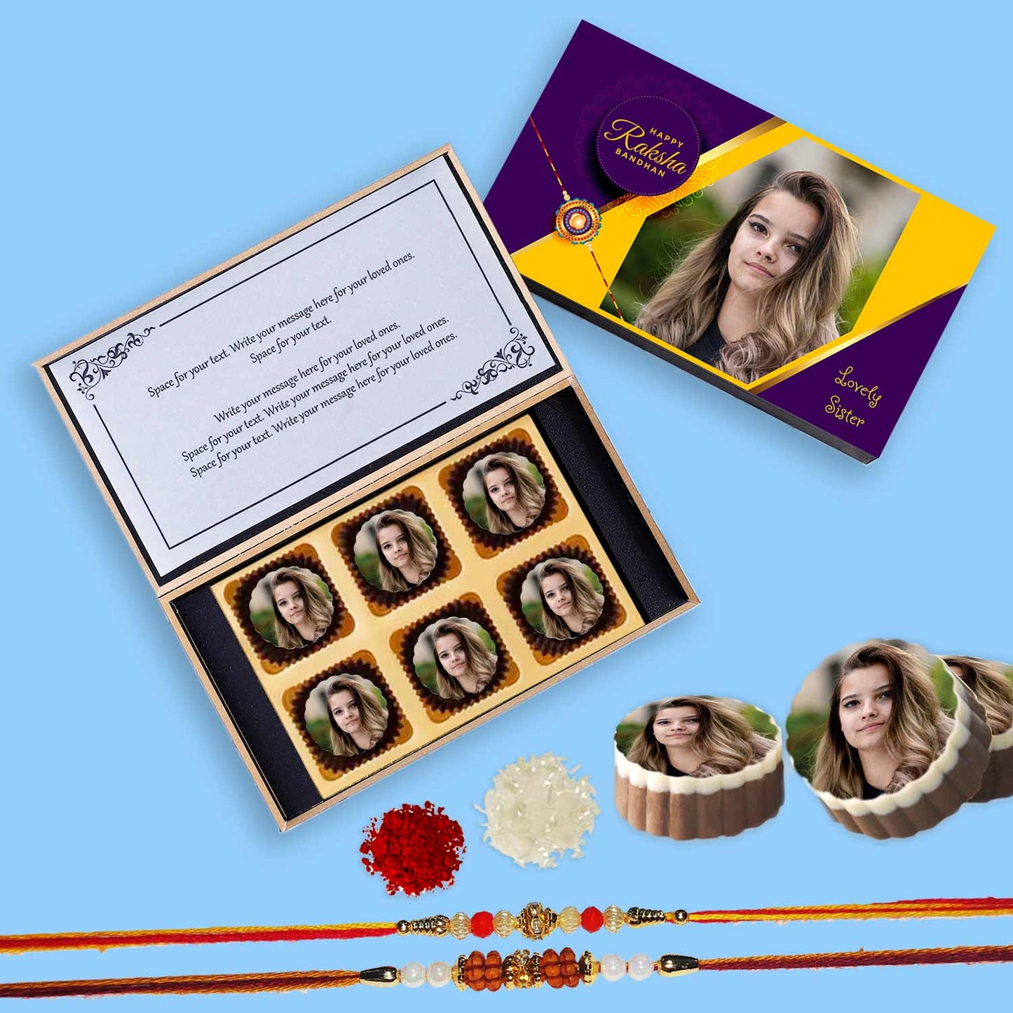 Photo printed personalised chocolates gift for lovely sister