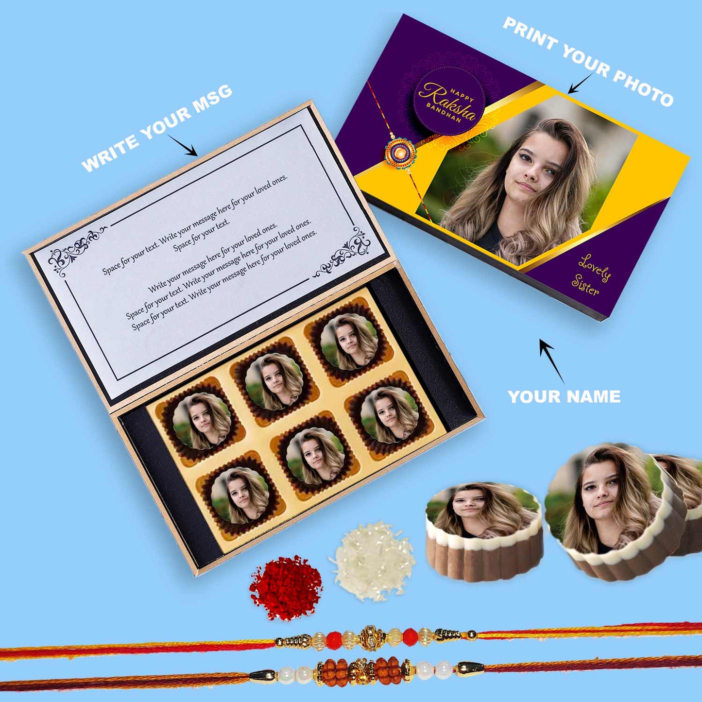 Photo printed personalised chocolates gift for lovely sister