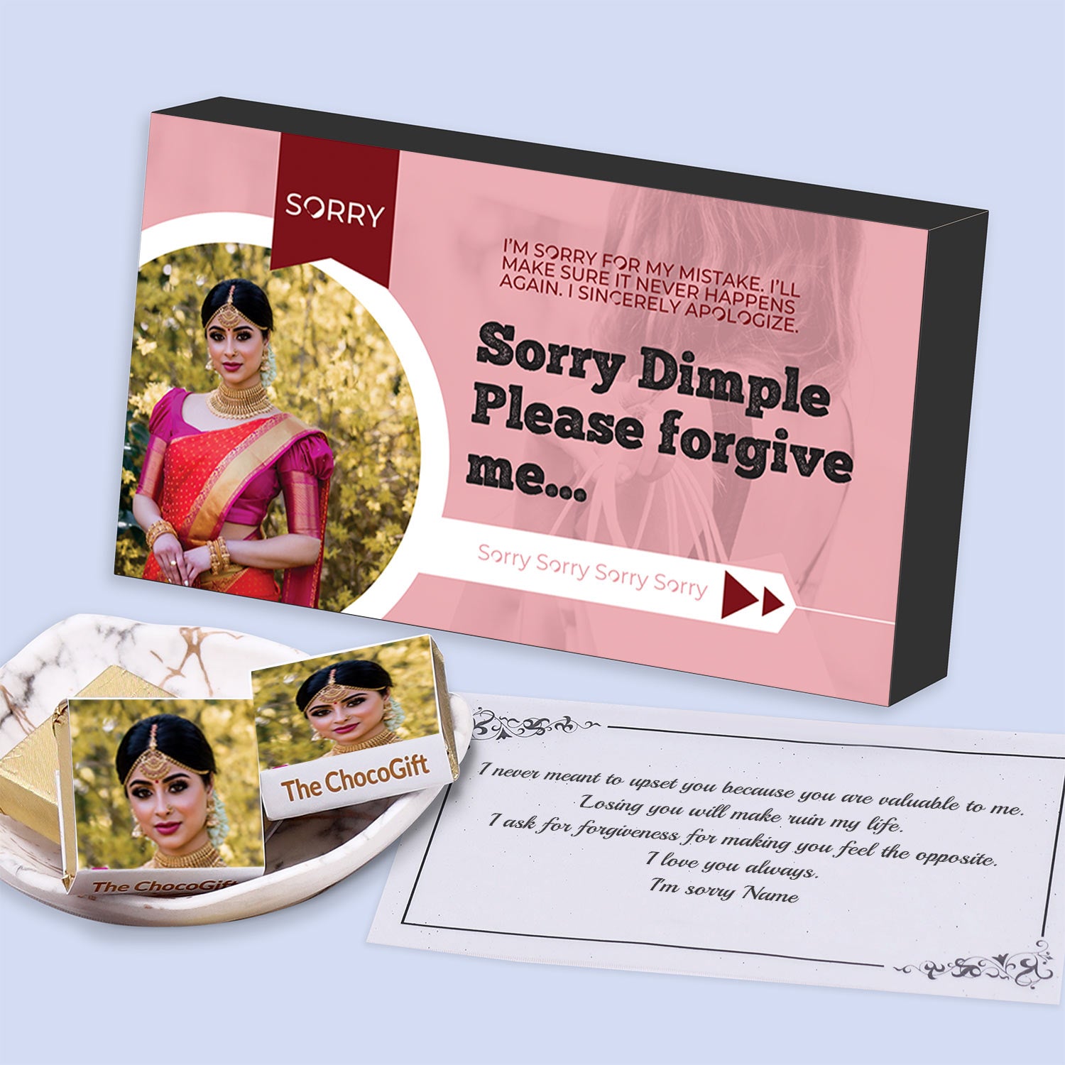Sorry gift for girlfriend love I Personalised chocolate box with photo printed