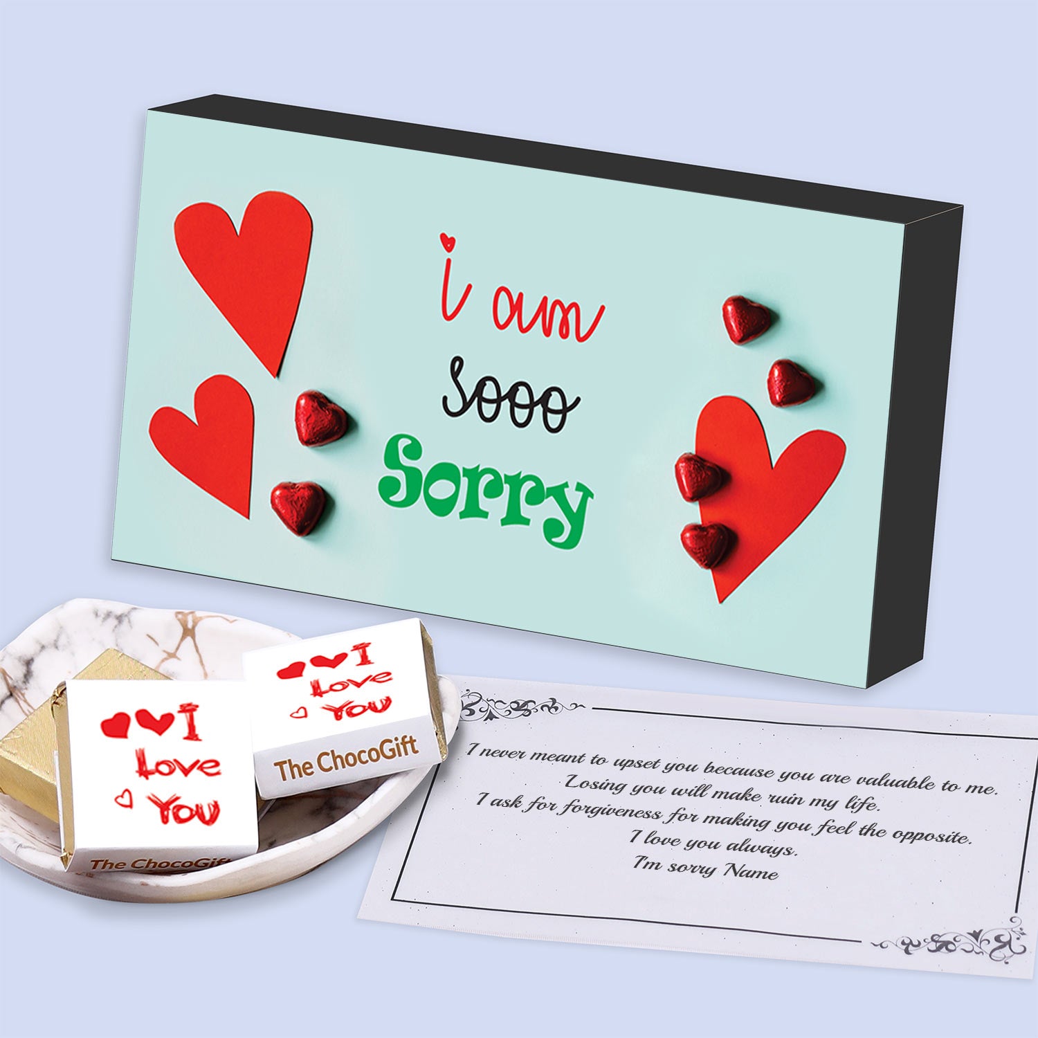 Print Sorry personalised wrappers of chocolate