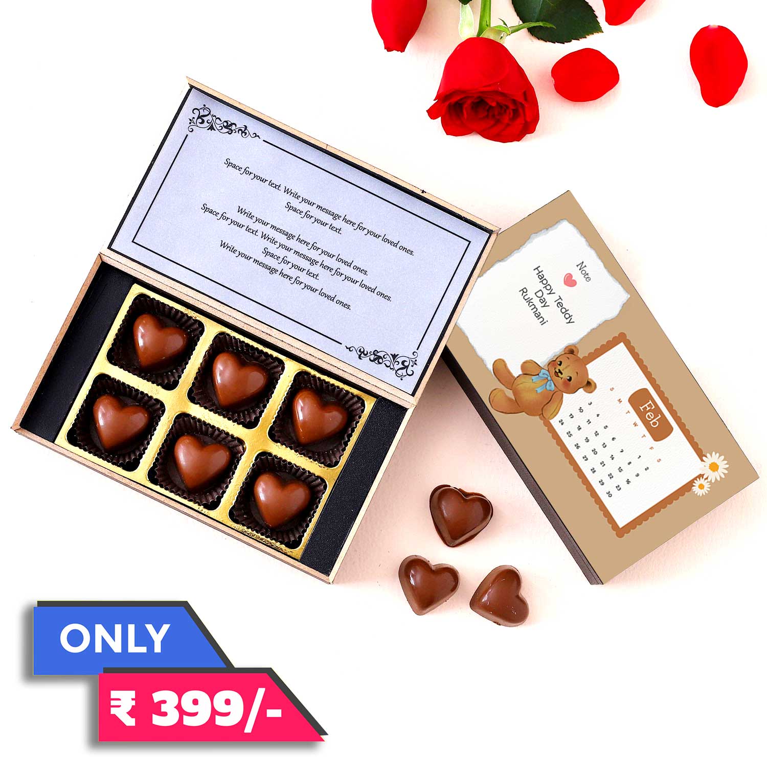 Personalized Teddy Day chocolate gift with photo/name printed
