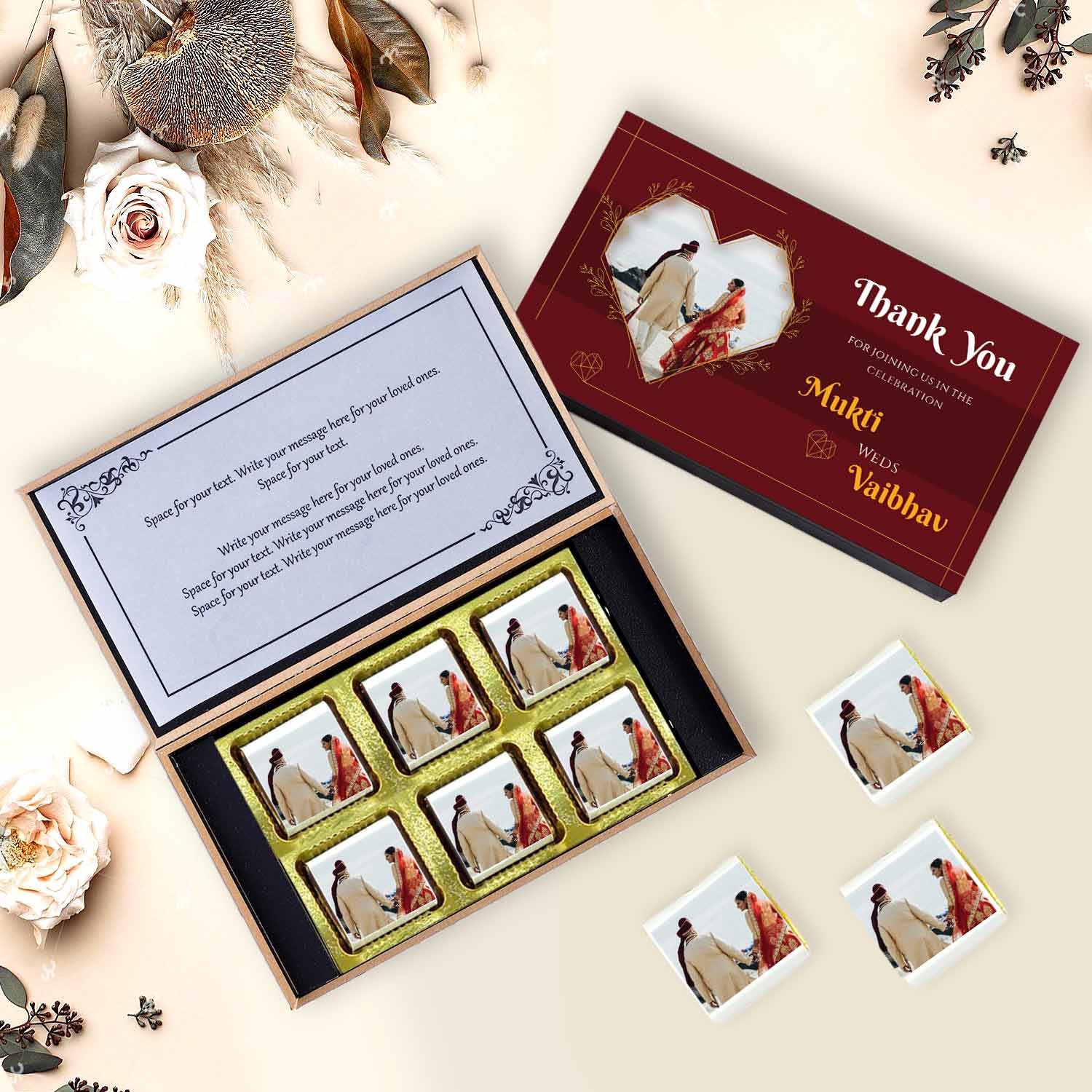 "Thank You" personalised wedding return gift chocolates. The Best Personalized Name Chocolate for Wedding Return Gifts