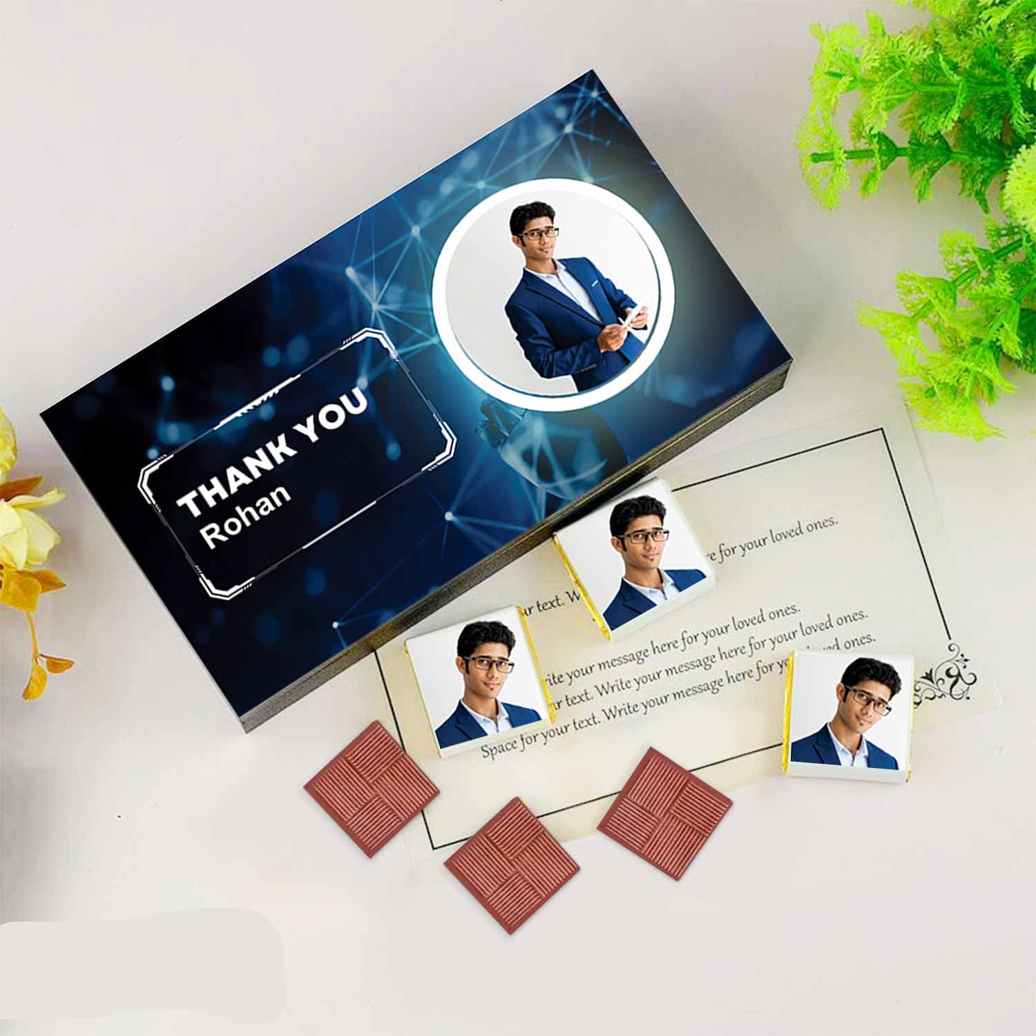 Thank You gift box I  Photo/Name printed chocolate box I  Delicious chocolates I  Free shipping across India I  Elegant wooden packaging