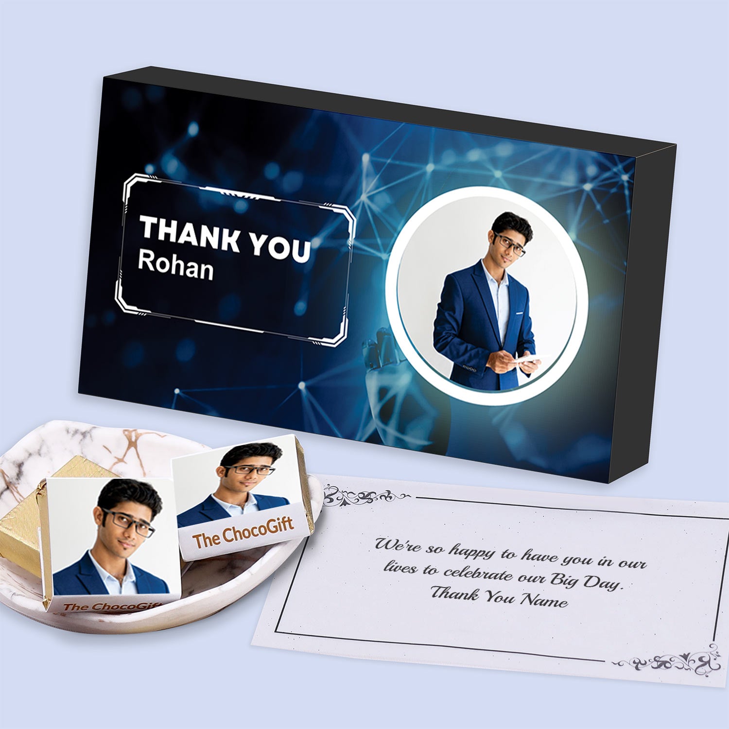 Thank You gift box I  Photo/Name printed chocolate box I  Delicious chocolates I  Free shipping across India I  Elegant wooden packaging