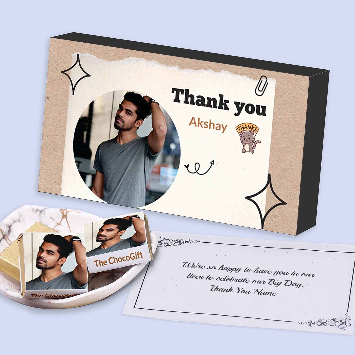 Thank you gift Chocolates I  Delicious chocolates I  Image/Name printed chocolate box I  Elegant wooden packaging I  Free shipping across India