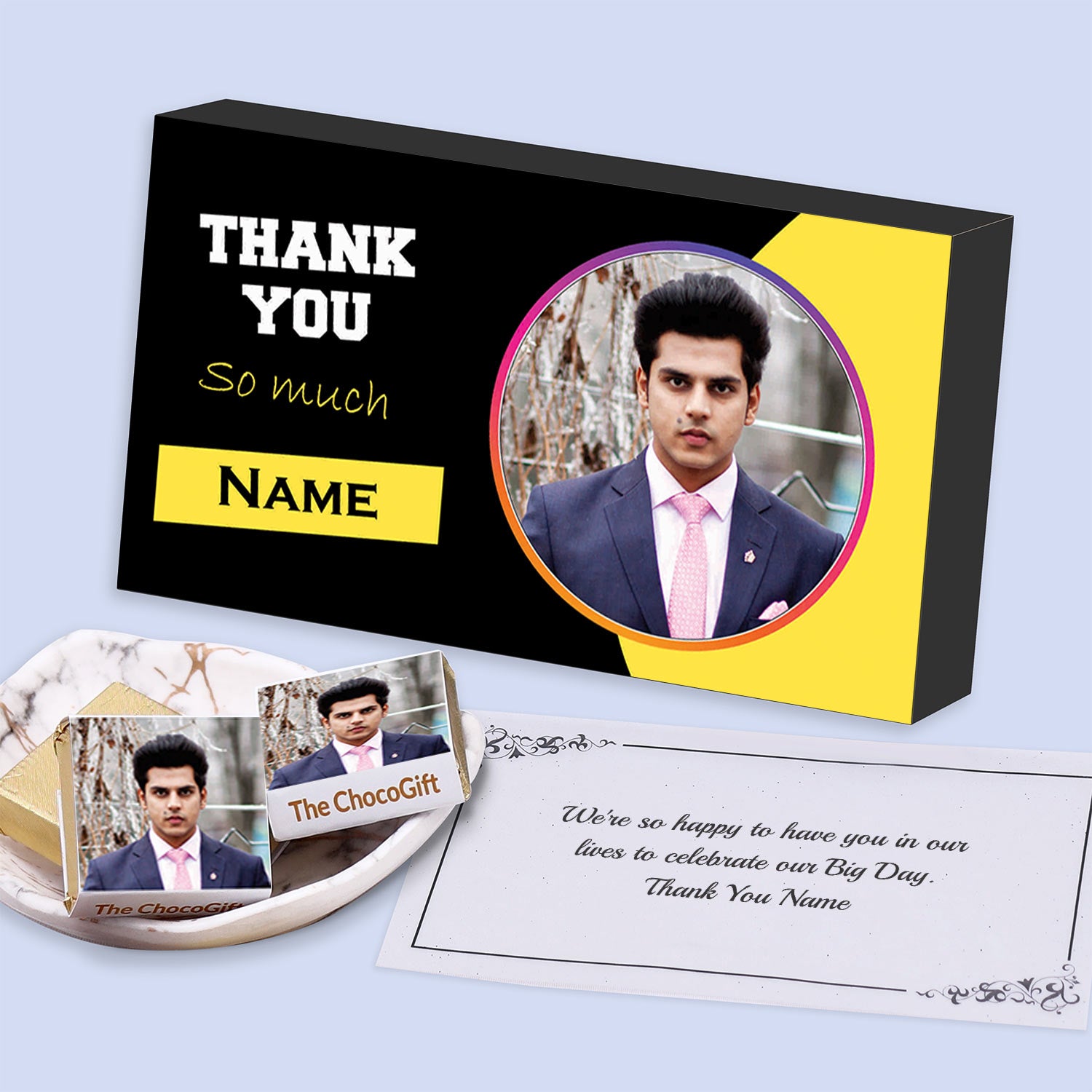 Thank you gift for best friend I  Pic/Name printed chocolate box I  Delicious chocolates I  Free shipping across India I  Elegant wooden packaging