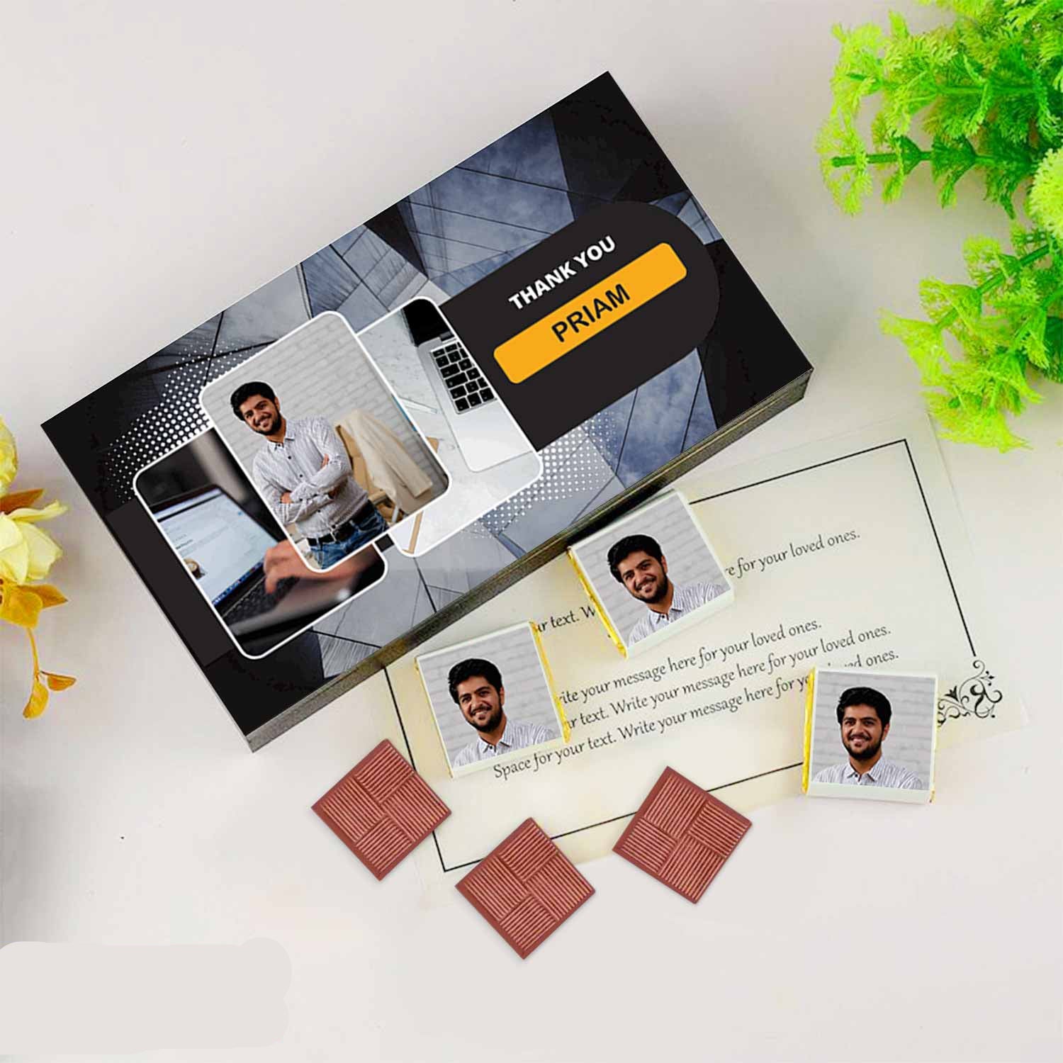 Thank you chocolate box I  Photo/Name printed chocolate box I  Delicious chocolates I  Free shipping across India I  Elegant wooden packaging