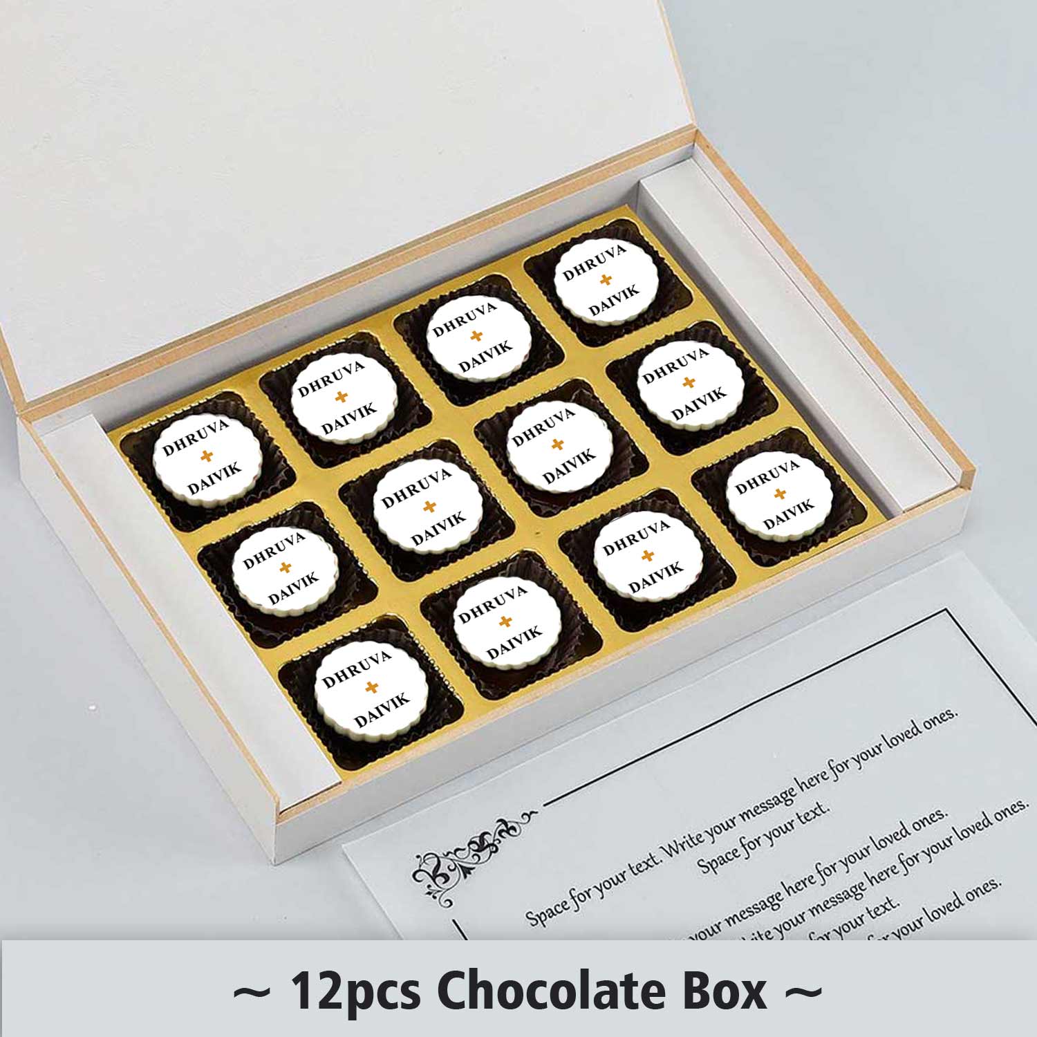 White elegant box printed chocolates twins announcement