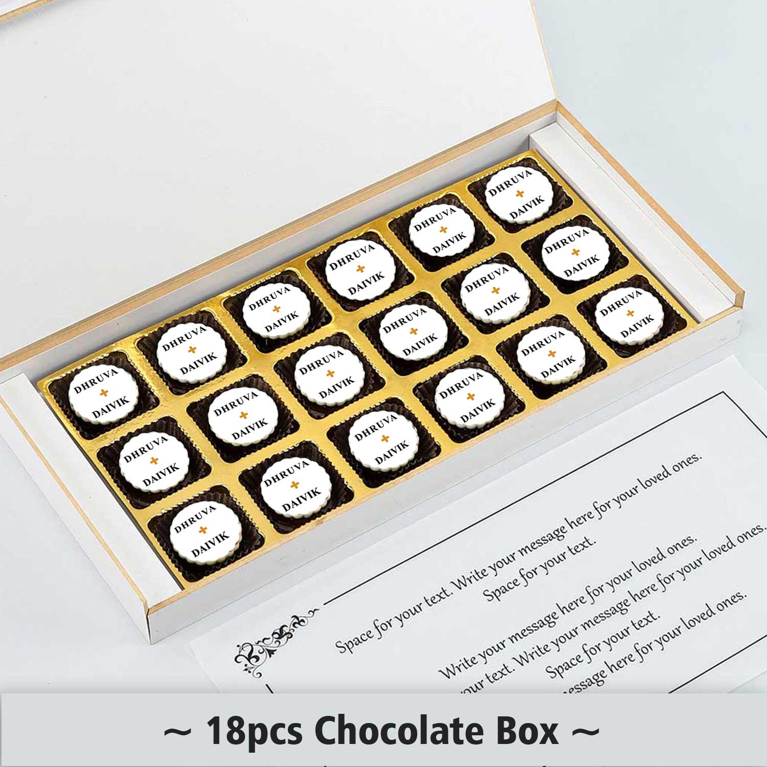 White elegant box printed chocolates twins announcement