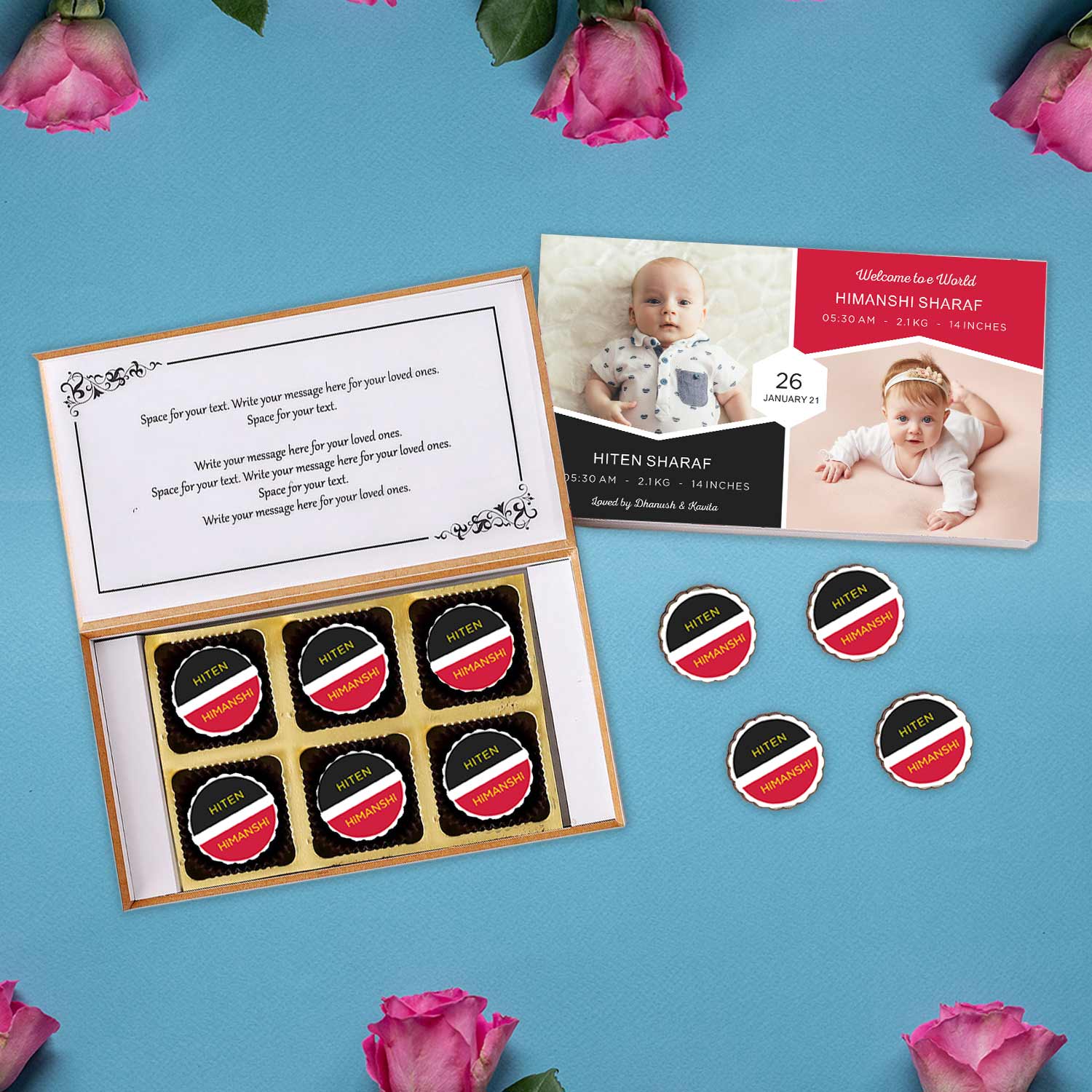 Black & Red theme twins announcement chocolates