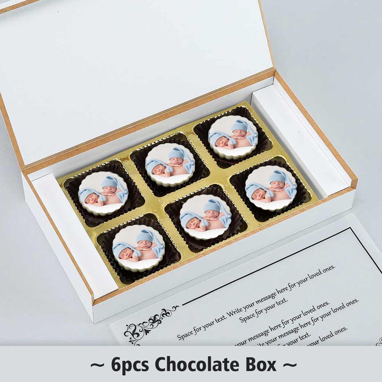 Tiny heart personalised twins announcement printed chocolates