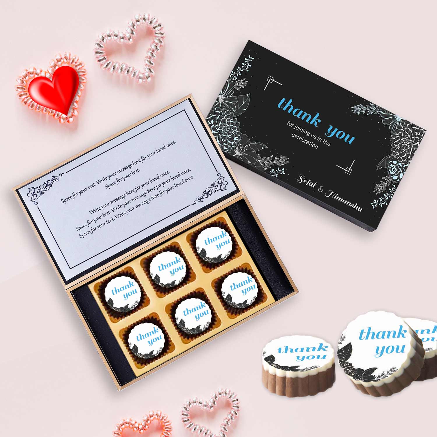 Modern Black box Printed Chocolates wedding return gift