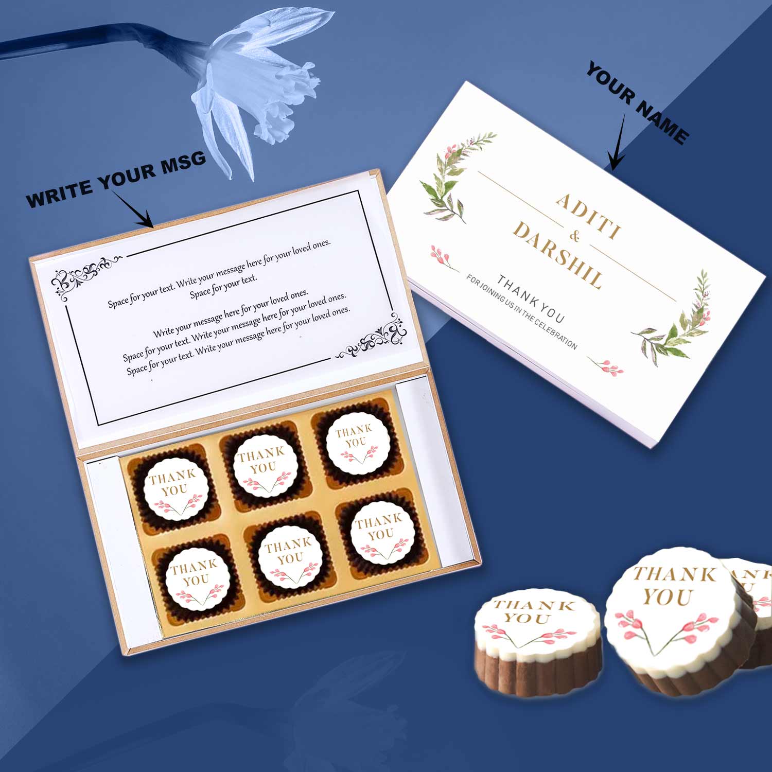 Blooming flowers white Decent box of Chocolates wedding return gift with white theme