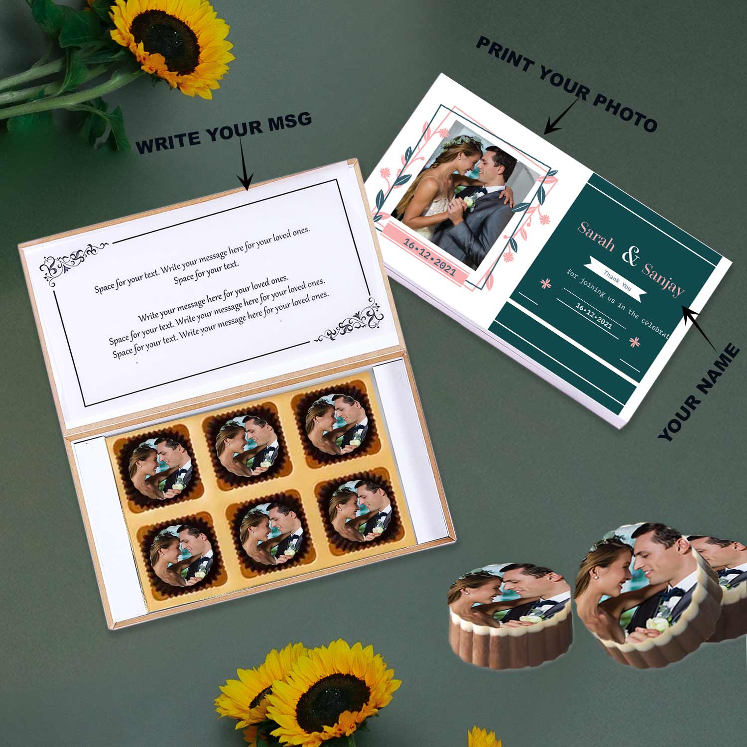 Teal coloured Printed Wedding return gift Chocolates