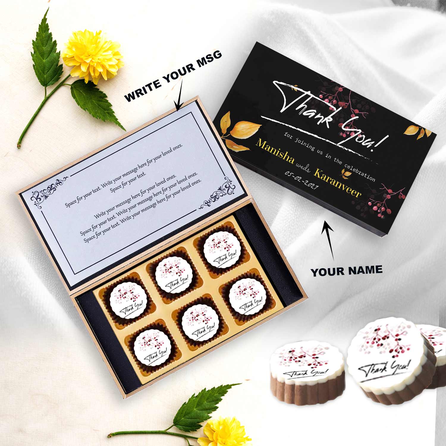 Autumn leaves design Wedding return gift Chocolates