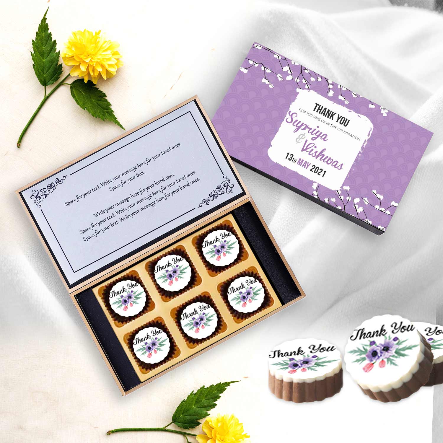 Lavender box of Chocolates Wedding return gift
