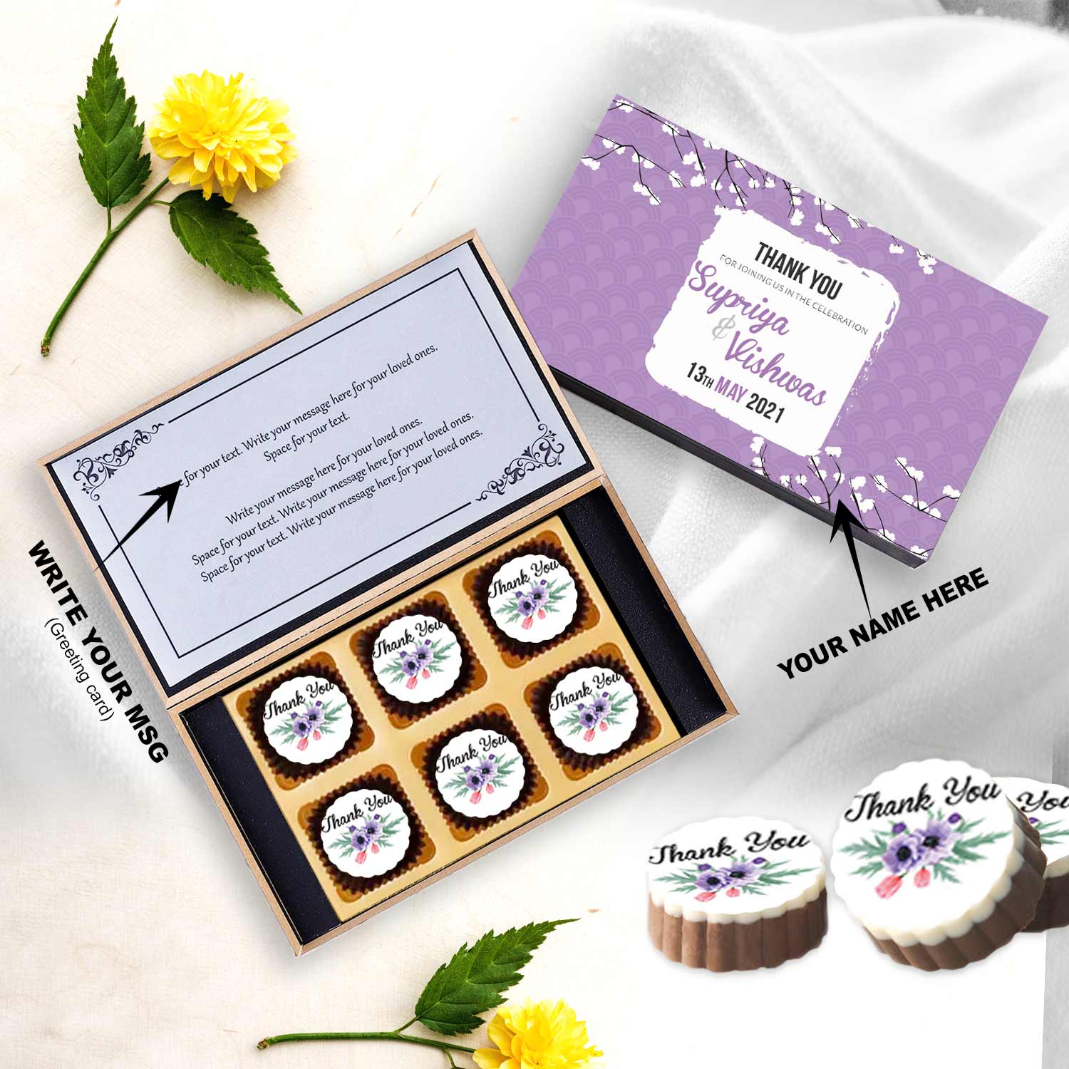Lavender box of Chocolates Wedding return gift