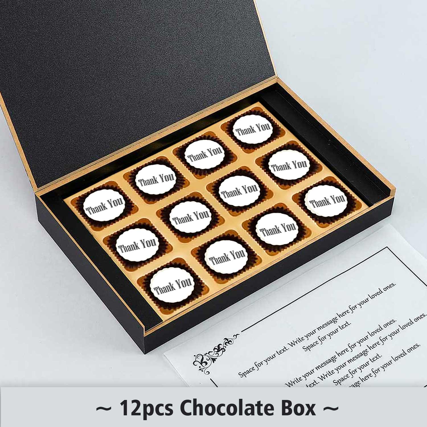 Elegant black box printed chocolates return gift with 12 pcs 