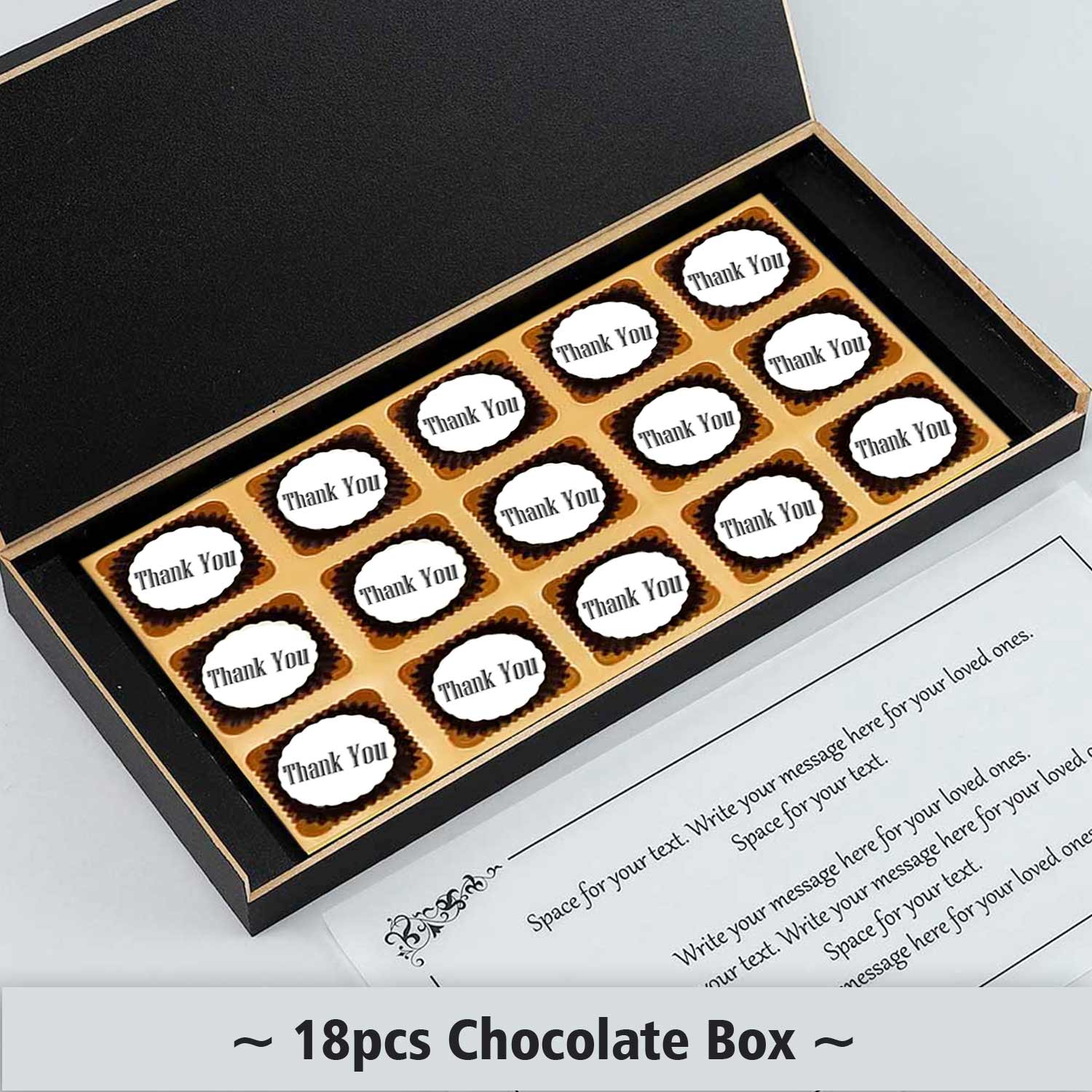 Elegant black box printed chocolates return gift with 18 pcs box