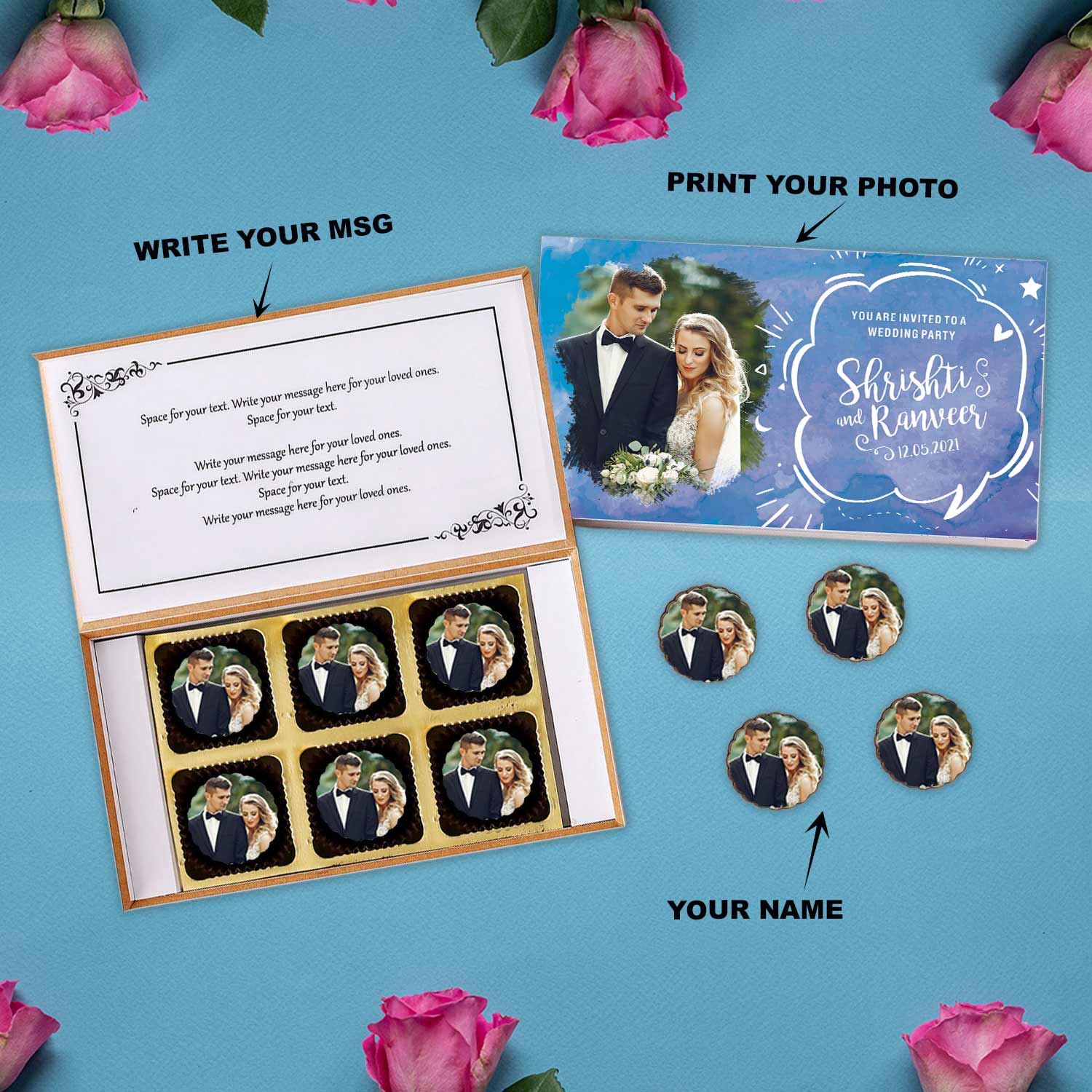 Proposal shadow image printed chocolates wedding invitation