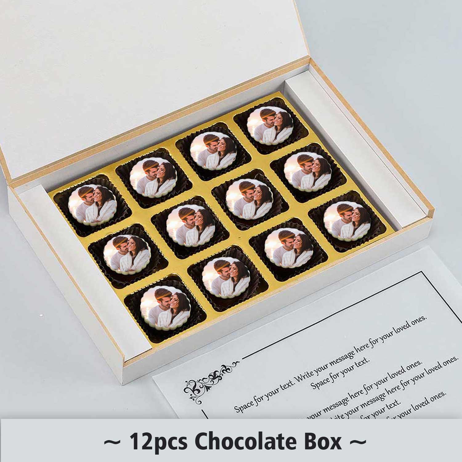 White elegant box wedding date printed chocolates invite