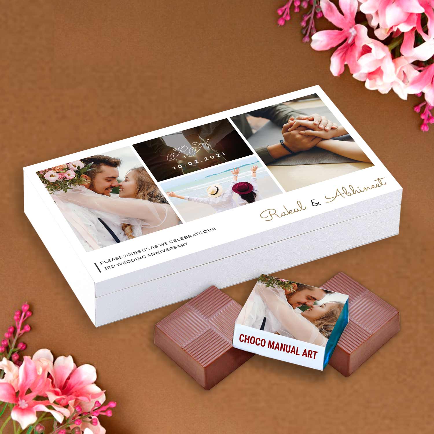 White elegant Box Personalised wrapped chocolates Anniversary Invite