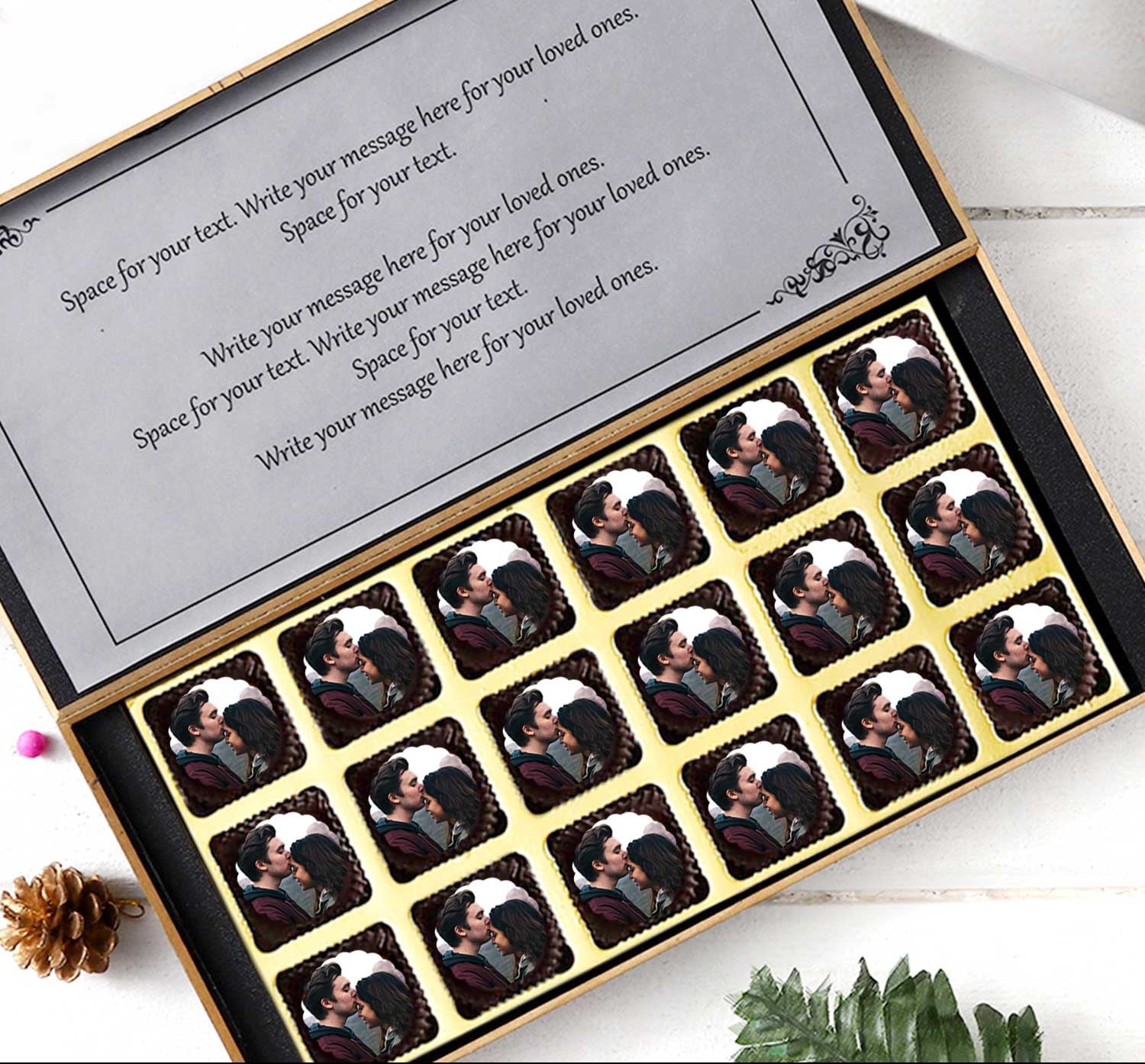 Name printed chocolates to congratulate the couple