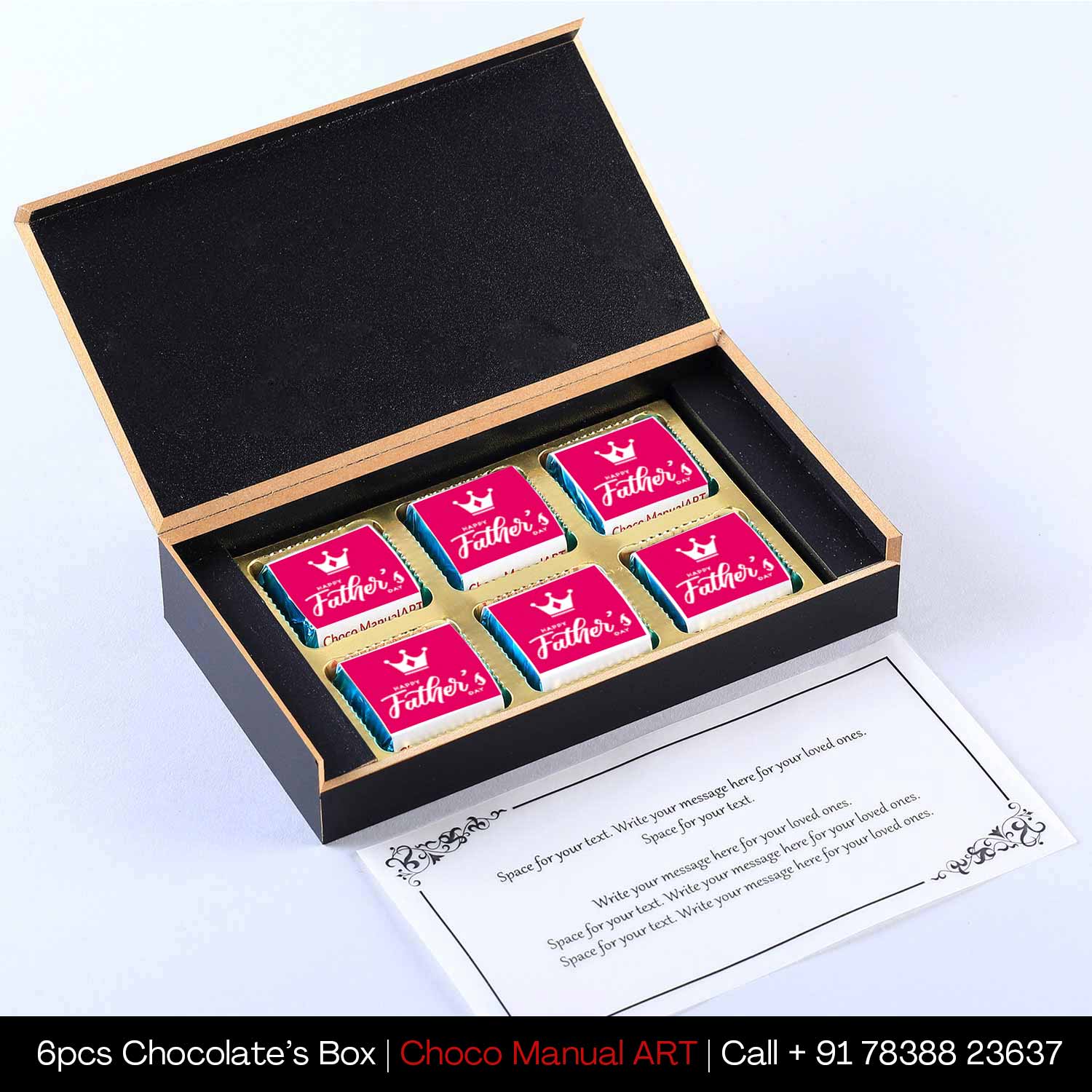 Elegant black father's day box with Personalised wrapped chocolates