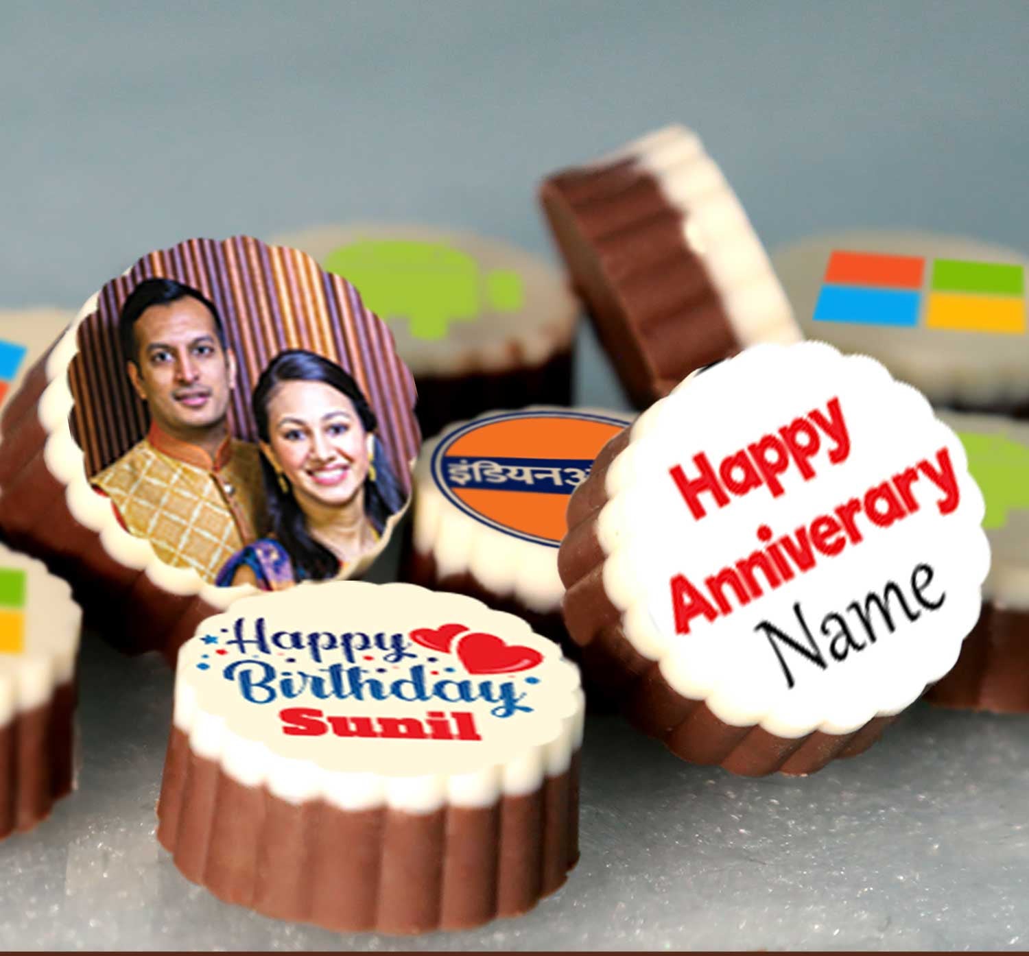 photo printed with elegant design on wooden box of chocolates