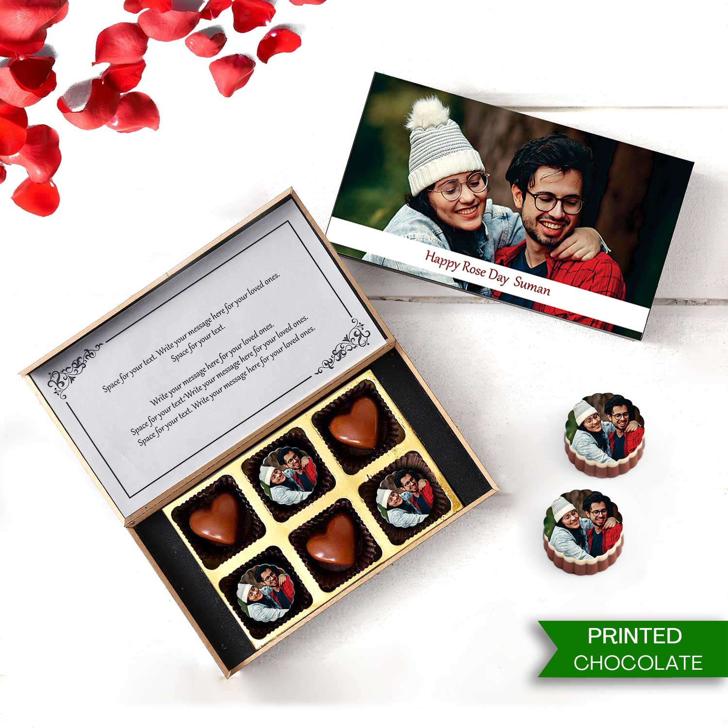 Buy online Rose Day Printed Chocolate with photo/name