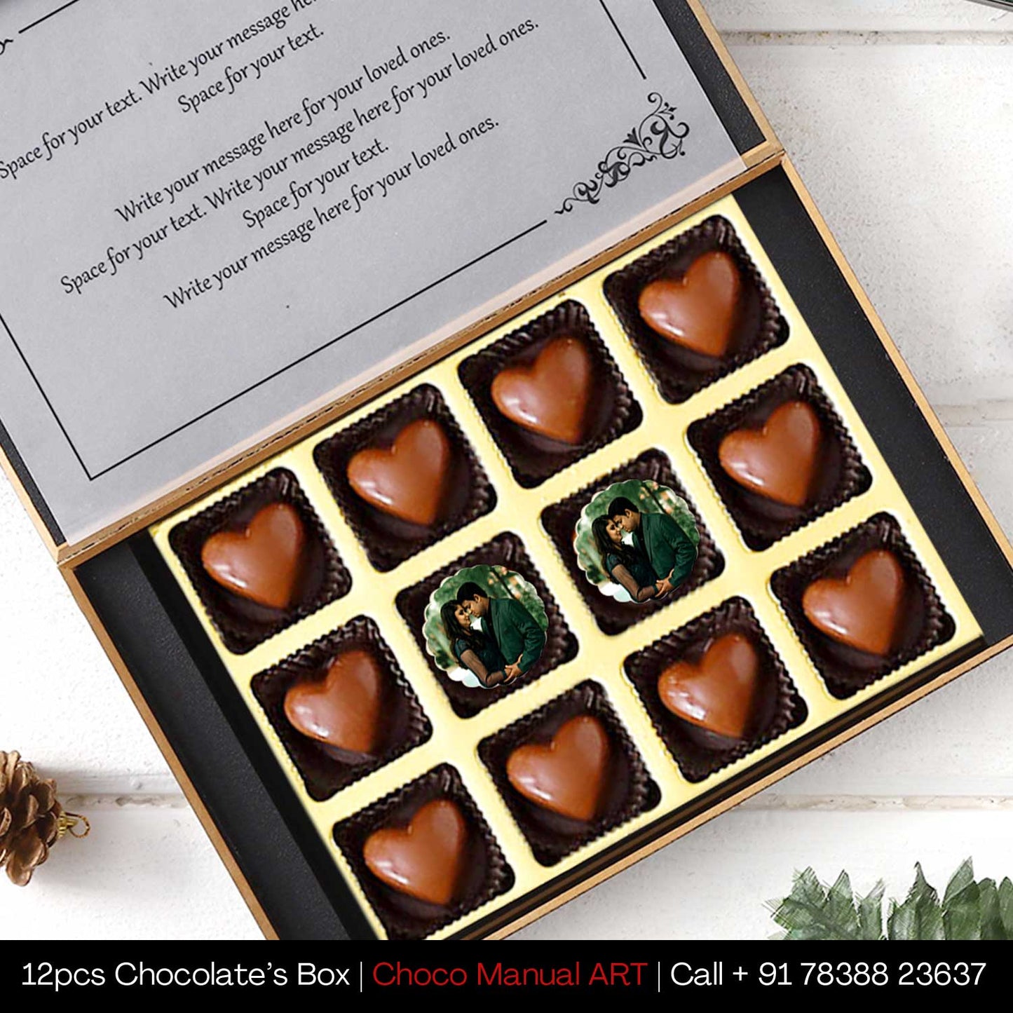 Promise Day chocolate gift with photo/name printed 12 pcs