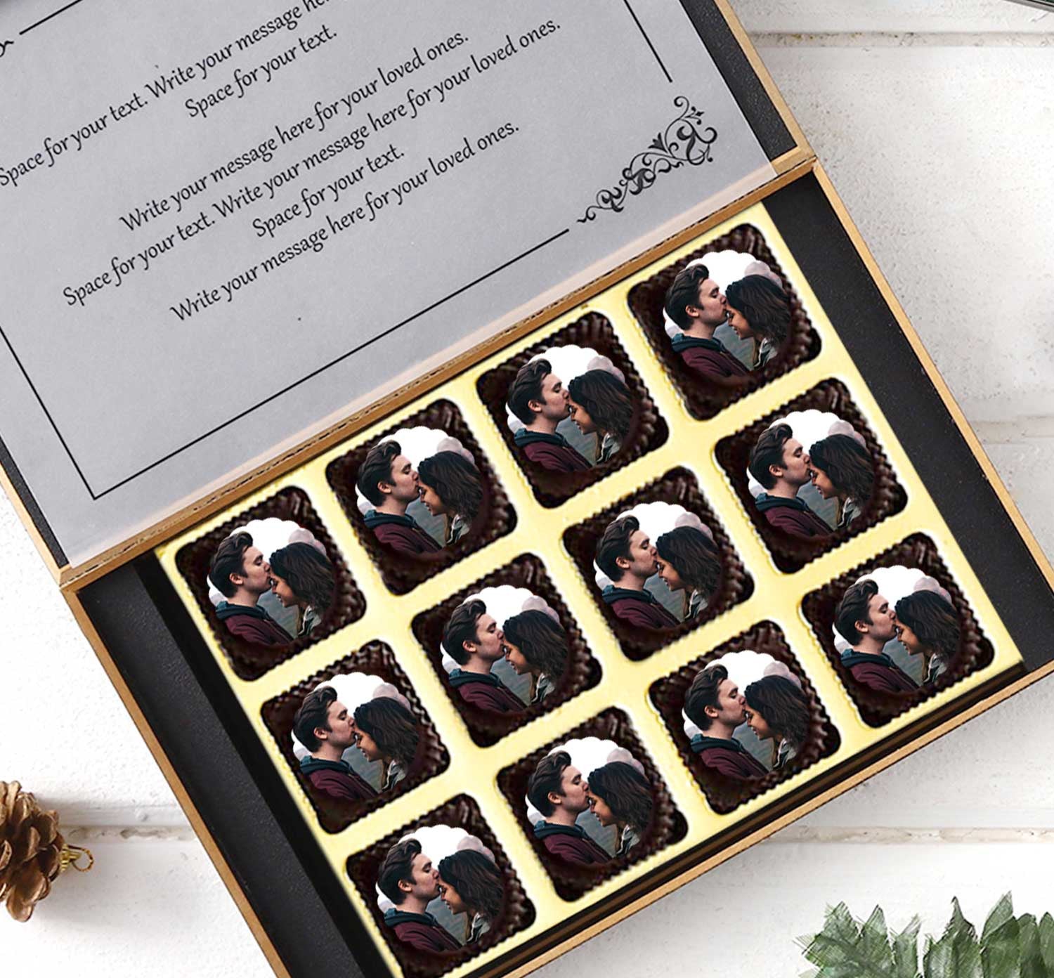 Name printed chocolates to congratulate the couple