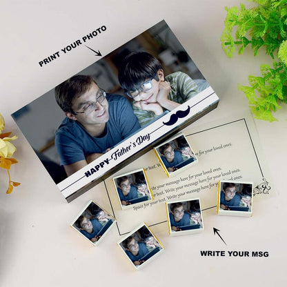 customized black wooden box with all wrapper printed chocolates. There is also a personalized message printed on Message paper inside the box.