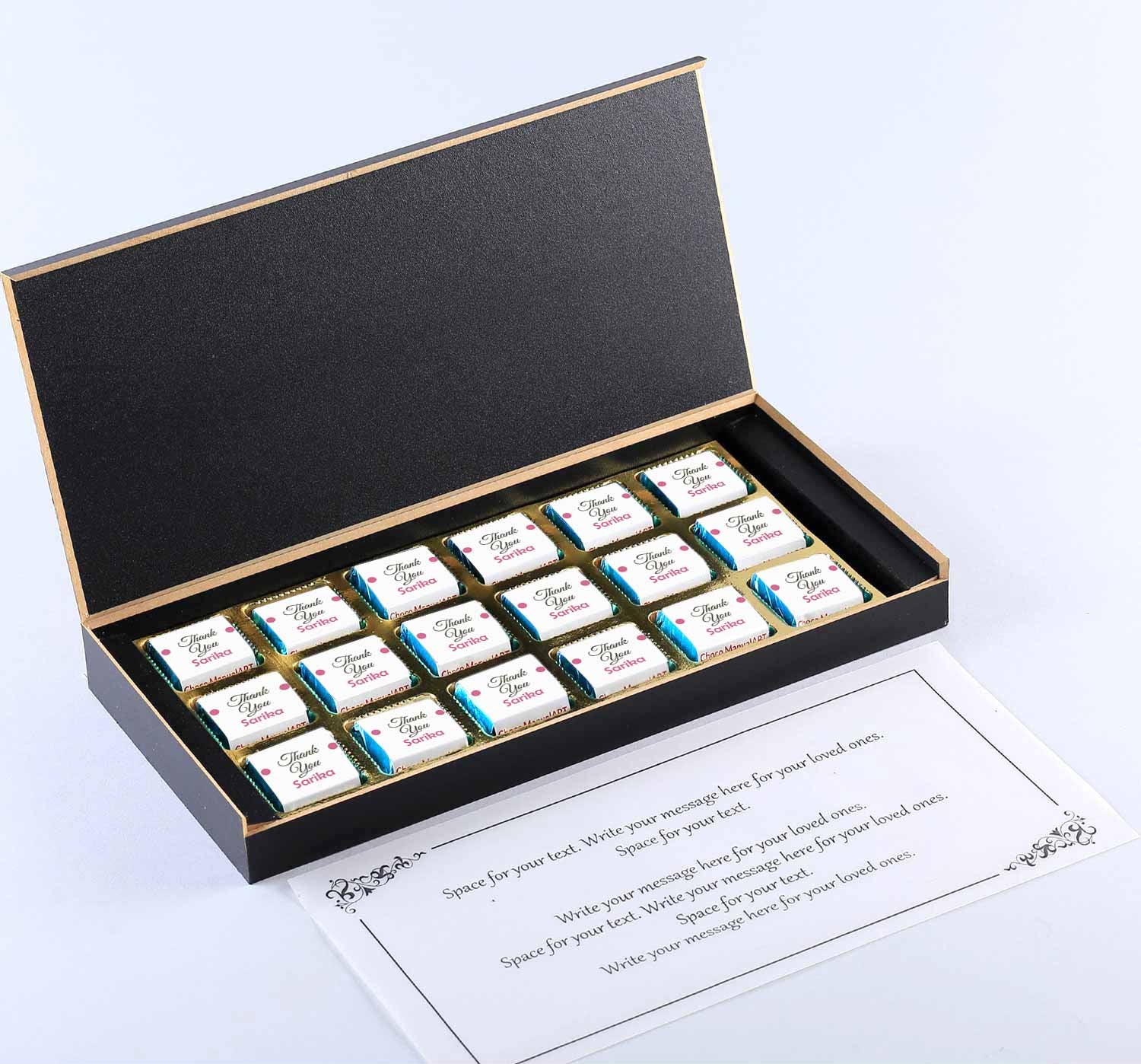 Name printed chocolate box I  Thank you gifts for colleagues I  Delicious chocolates I  Elegant wooden packaging I  Free shipping across India
