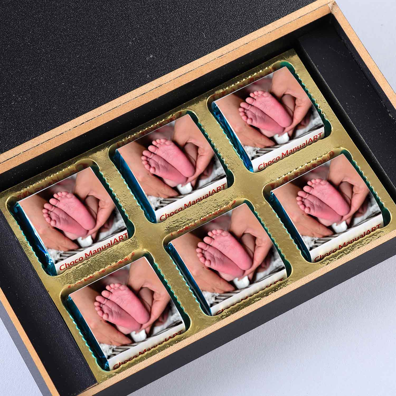 Black elegant personalised gift box 1st birthday return gift personalised photo printed wrapped chocolates and black elegant gift box to say thank you. 