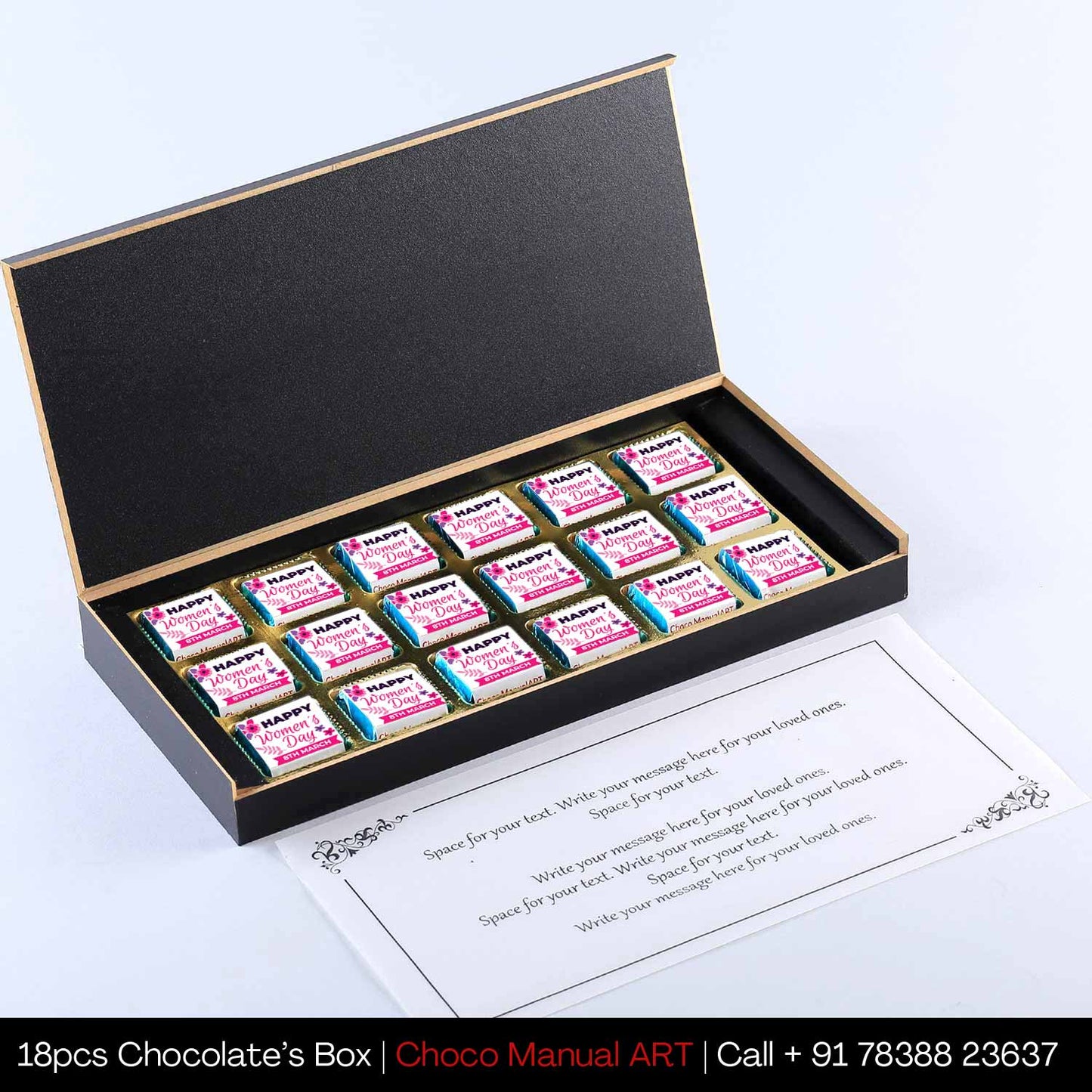 Woman's shadow printed pink designer gift of chocolates