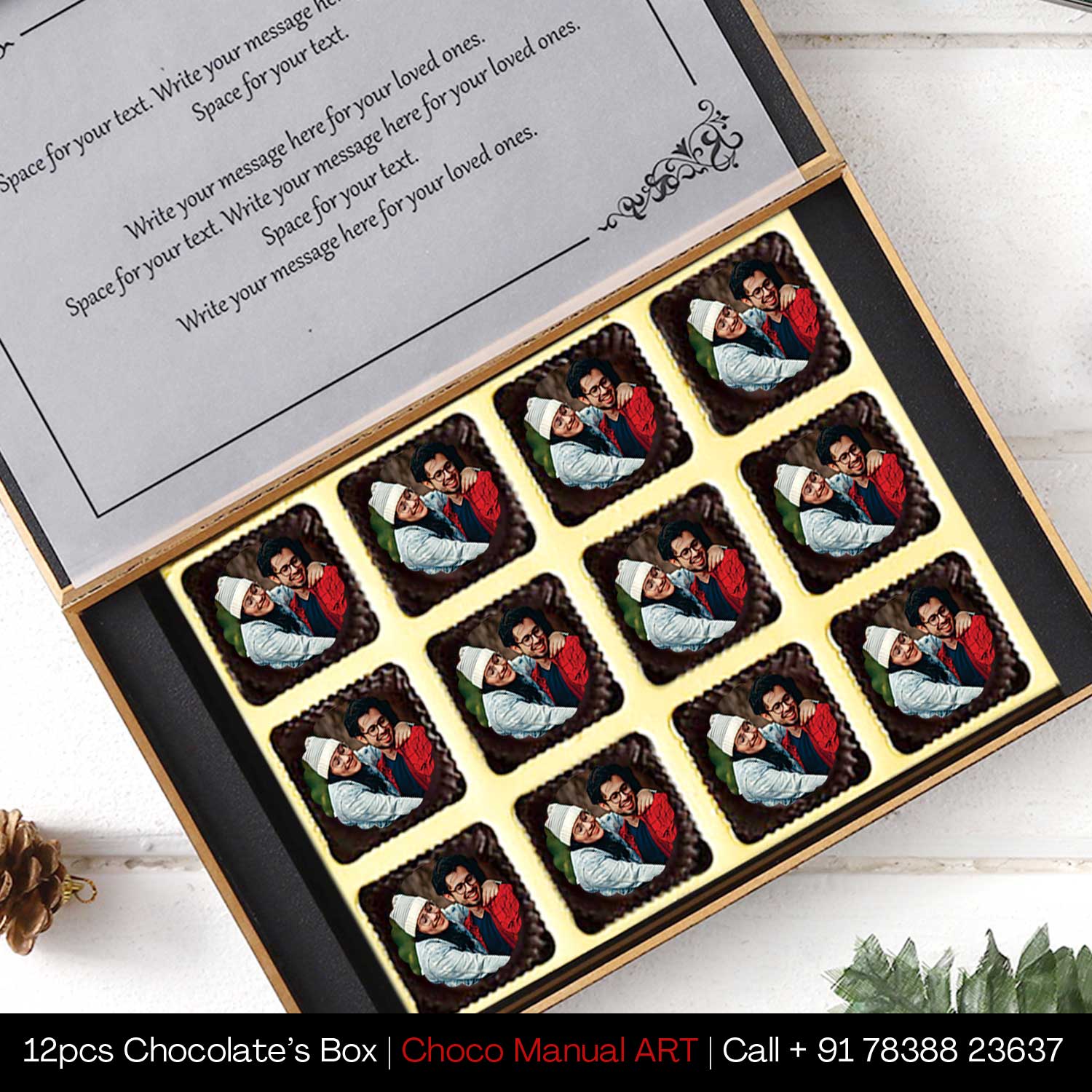 Names printed chocolates with sophisticated wooden box