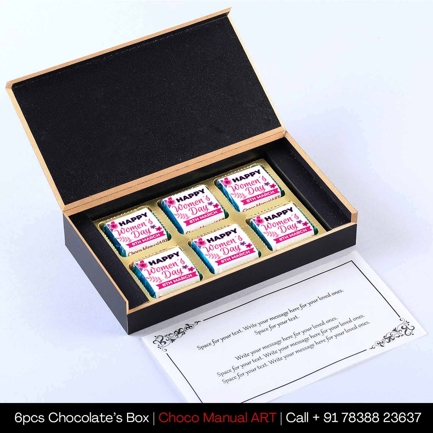 Woman's shadow printed pink designer gift of chocolates
