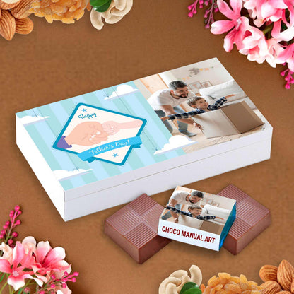 customized white wooden box with all wrapper printed chocolates. There is also a personalized message printed on Message paper inside the box.